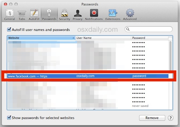 change saved passwords for email on mac